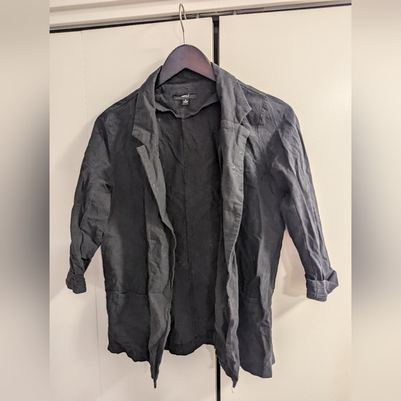 Black Linen Blend 3/4 Sleeve Blazer, S - Picture 1 of 6